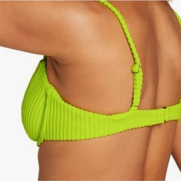 Andie Swim Women's The Bermuda Bikini Top Size M Neon Lemon Green Rib Terry - Picture 2 of 7